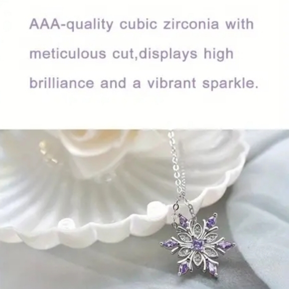 925 Sterling Silver Vintage Purple Snowflake Zircon Necklace. - Picture 5 of 5